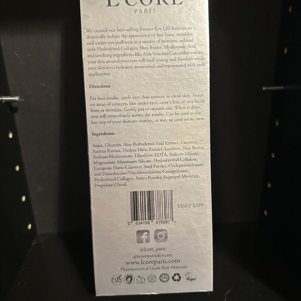 L'Core Paris Spa Collection Instant Eye Lift Eye Puffiness & Wrinkle Reducer - Picture 2 of 3